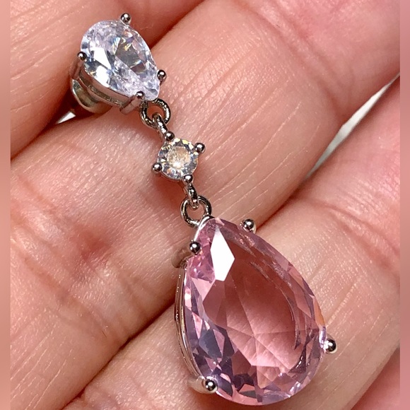 🦋 pretty drop earring gorgeous CZ ZIRCON women wedding anniversary Pear - Picture 5 of 13